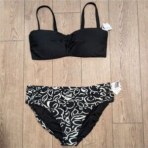 NEW Plus Size 3X 24w 26w Bikini Swim Suit 24 26 Black White Print Swimsuit